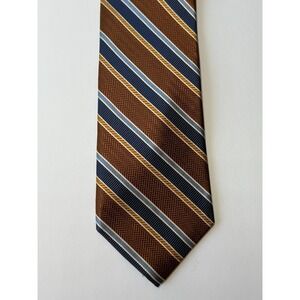 Daniel CREMIEUX 100% Silk Tie Brown Blue Yellow White Striped Hand Made In Italy